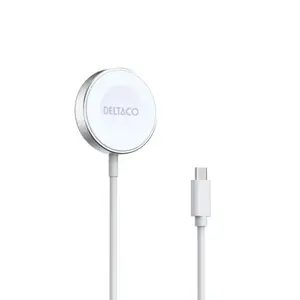 Беспроводное зарядное для Apple Watch и Galaxy Watch DELTACO AWC-103 с фиксированным USB-C кабелем 1 м, белое