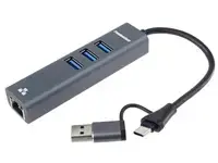Адаптер PREMIUMCORD USB‑C и USB‑A на Gigabit RJ45 + 3× USB 3.2 портa (10/100/1000 Мбит/с)