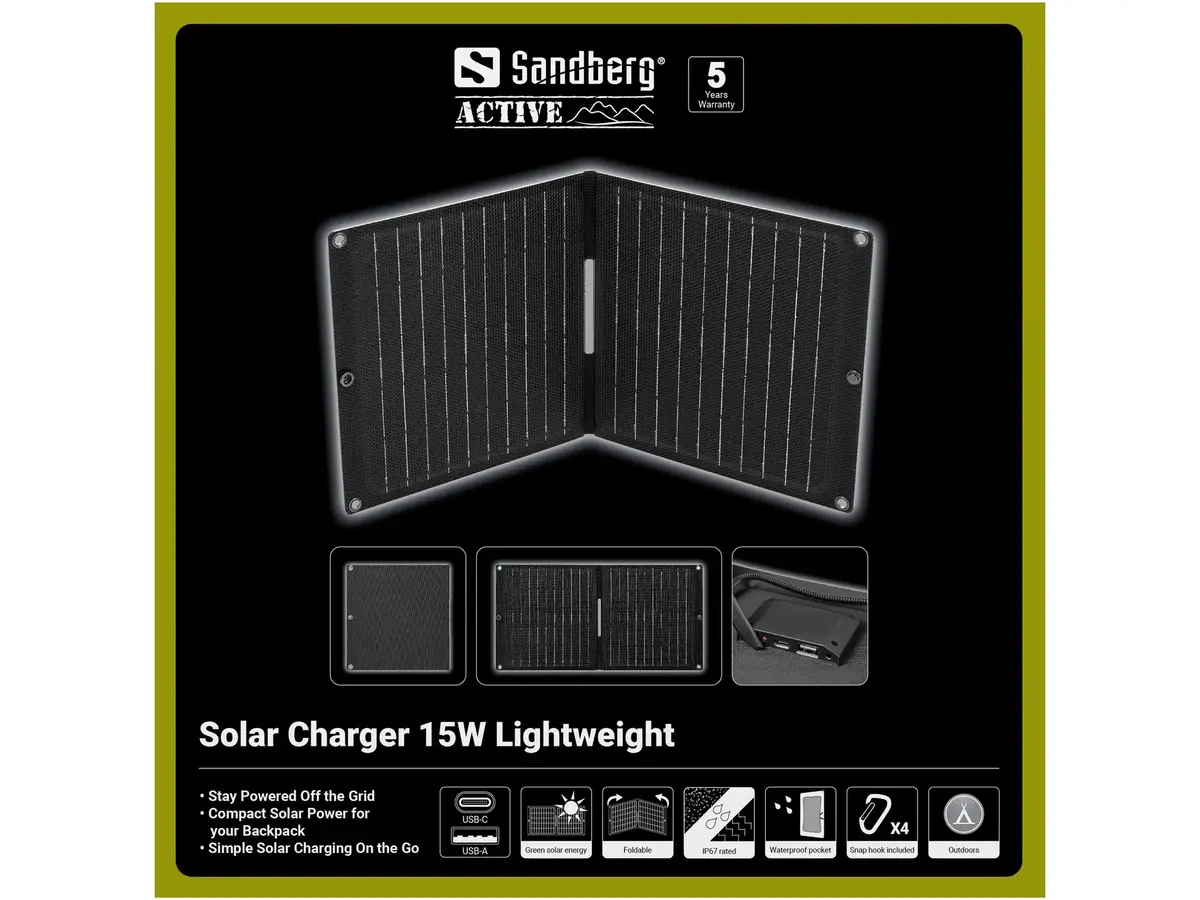 Солнечное зарядное SANDBERG Sandberg Solar Charger 15W Lightweight Photo 5
