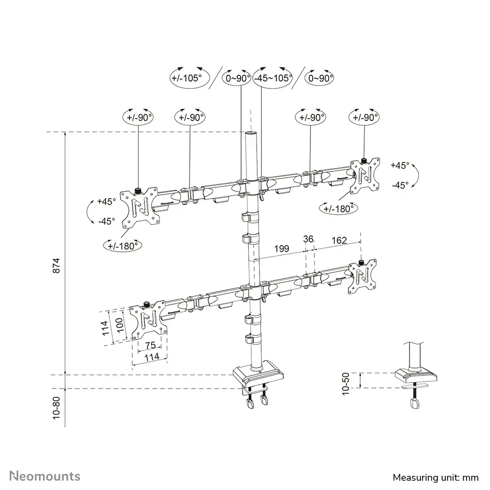 Neomounts DS60-600BL2-2 quadruple monitor arm Photo 16