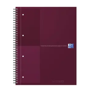 Oxford A4+ cietā vāka piezīmju grāmata, līniju papīrs 80 g/m², 80 lapas, burgundijas krāsa