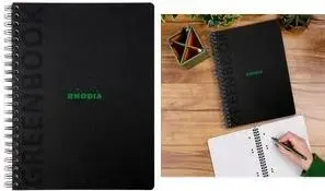 Блокнот RHODIA GREENBOOK Collegeblock DIN A4+ в клетку, чёрная обложка из переработанного картона 715 г/м² — 1 шт.