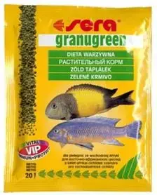 Aquarium fish food sera GRANUGREEN 20 g sachet – plant-based granules for herbivorous and omnivorous fish