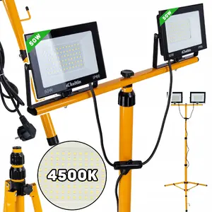 Keltin LED Floodlight 2x50W with Telescopic Construction Tripod and Cable, Neutral White 4500K