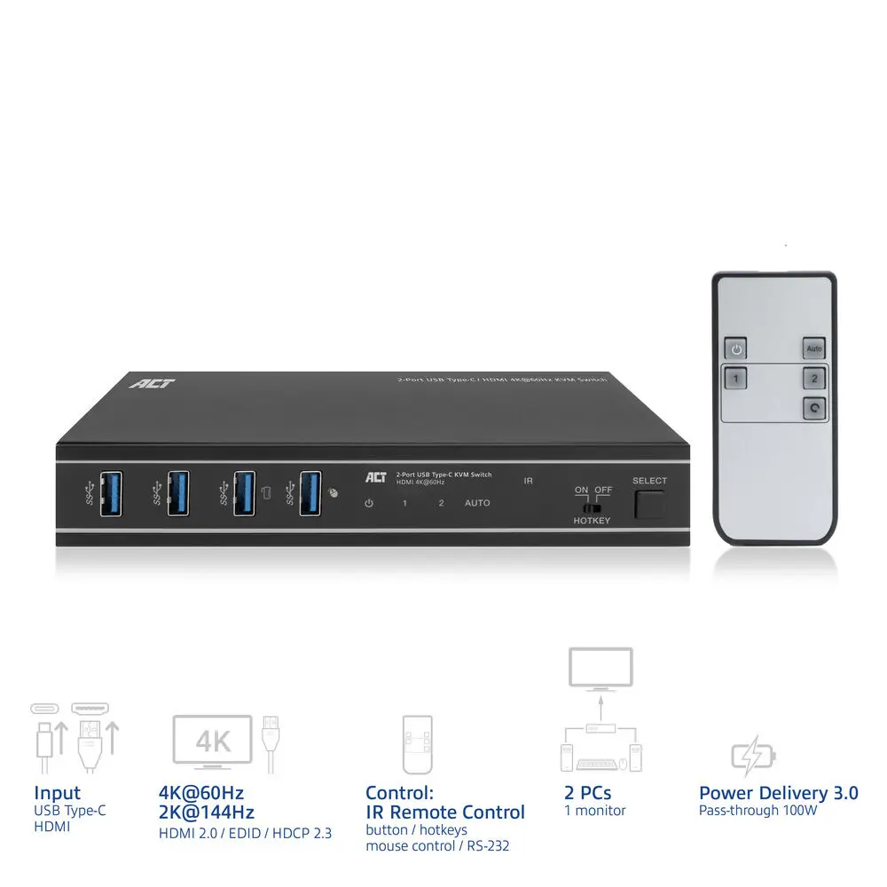 ACT 2-Port USB-C/HDMI 4K KVM Switch AC7922 Photo 2