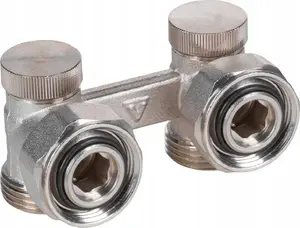Two-pipe connection valve Varioterm BASE Type V, angled, female/male G 3/4", connection spacing 50 mm, without reducing nipples