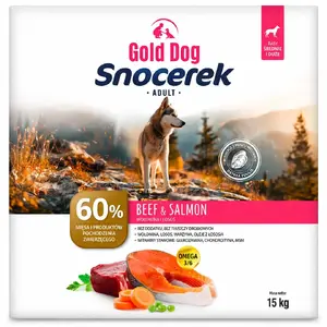 Сухой корм для собак GOLD DOG Snocerek говядина и лосось — полноценный корм для взрослых средних пород 15 кг, Белок 23% Жир 14%