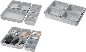 Drawer organizer set Helit H6131082 — 7-piece felt inserts in light grey, assorted 3 sizes