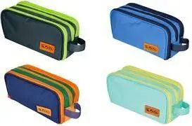 Pencil case HERLITZ Doppel-Schlamper-Etui Neon Uni blue Polyester, 2 zip compartments, 1 additional pocket