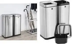 Waste separator bin Helit the twin bin H2404700, double container 2×30 L, stainless steel with anti-fingerprint coating