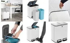Pedal bin Helit the classy H2405005, 2 x 12 L, stainless steel & ABS, white, two removable waste containers