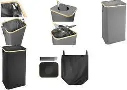 Bin/Collection Bag Helit the bottle stash H2406095 — 100 L black Oxford fabric with bamboo ring and removable carrying bag