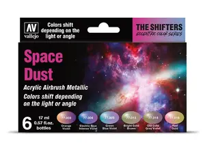 Akriila modeļu krāsu komplekts VALLEJO The Shifters / Space Dust — 6×17 ml, dažādas krāsas (oranža, violeta, zila, zaļa, zelta, brūna)