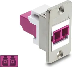 DELOCK Panel Mount LC Duplex adapter BU>BU, metal bezel silver, shutters violet/white
