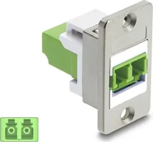 DELOCK Panel Mount LC Duplex Fiber Adapter, LC Duplex, blue to blue, silver/lime green/white