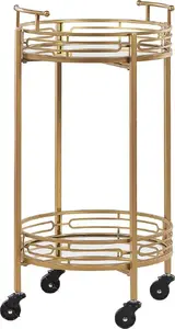 Kitchen trolley Beliani FARLEY 2-tier metal with mirrored top, gold finish