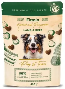 Suns gardums FITMIN Play & Train — jēra ar liellopu gaļu, 400 g