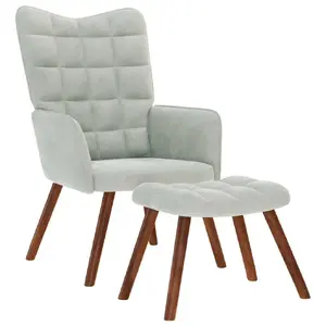 Armchair with Ottoman VidaXL model 4016821, light grey velvet upholstery, upholstered armchair with footstool