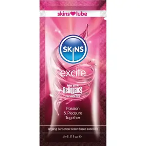 Водорастворимый лубрикант SKINS Excite одноразовый 5 мл с L-аргинином, гинкго билоба и красным клевером, покалывающий эффект, совместим с презервативами