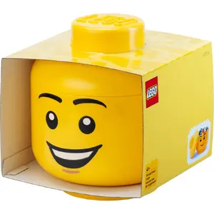 LEGO Storage Head large "Happy Boy" by Room Copenhagen, yellow, decorative storage box for LEGO and toys