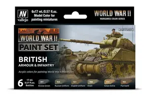 Krāsu komplekts VALLEJO WWII British Armour Infantry (universāls) — krāsas vēsturiskām miniatūrām