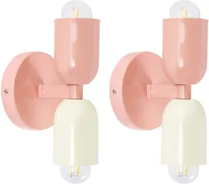 Set of 2 Wall Lamps Beliani TOPI Metal Pastel Pink — wall lighting, metal construction, pastel finish