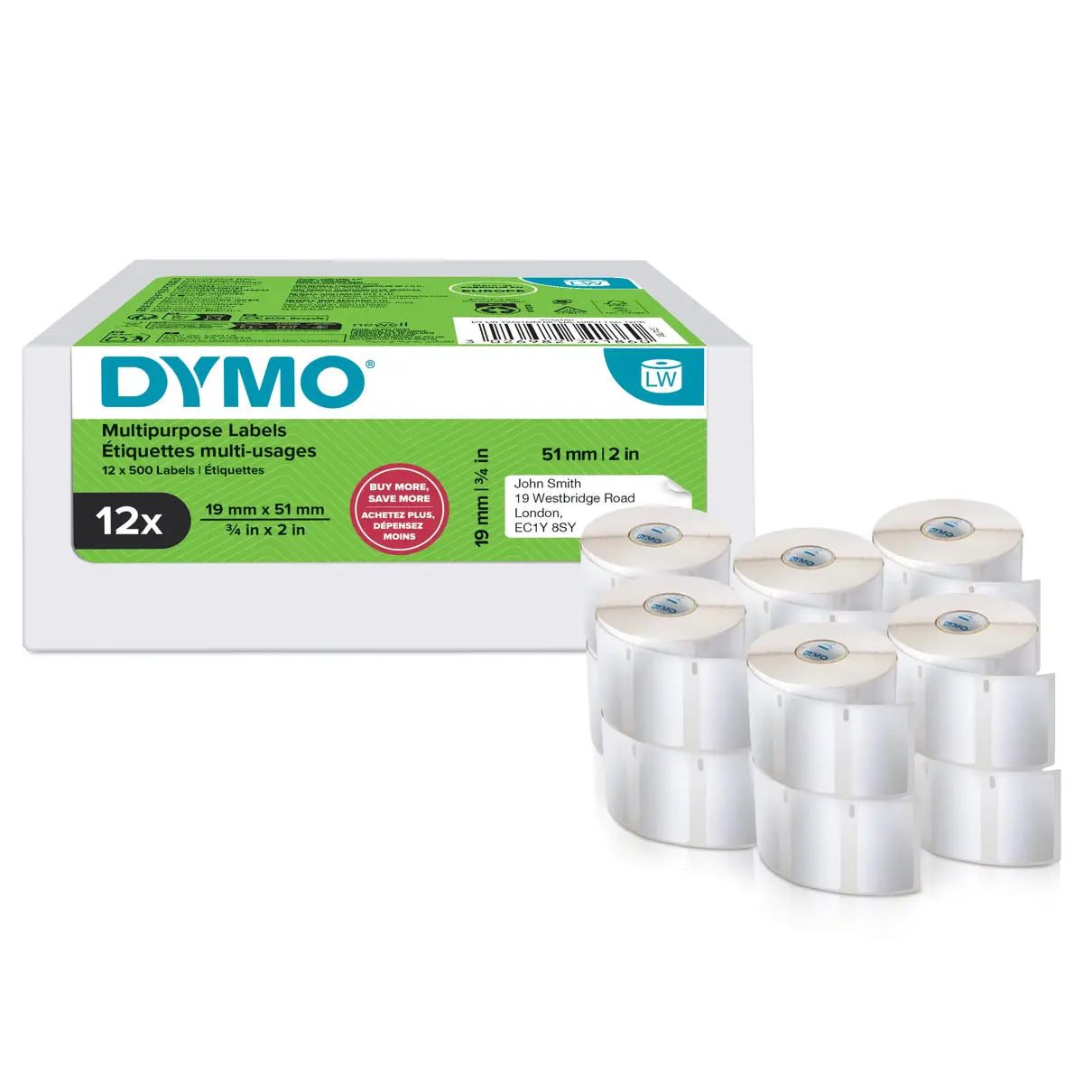 Dymo LW etiķetes 19x51 mm, 12 ruļļi Photo 2