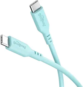 USB-C silikona kabelis WENTRONIC Goobay 77744, 1,5 m, tirkīza, USB-C uz USB-C datu un uzlādes kabelis