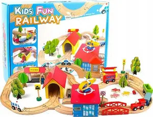 Toy car track set LEANToys 9835-uniw with cars, train, trees, buildings and helicopter