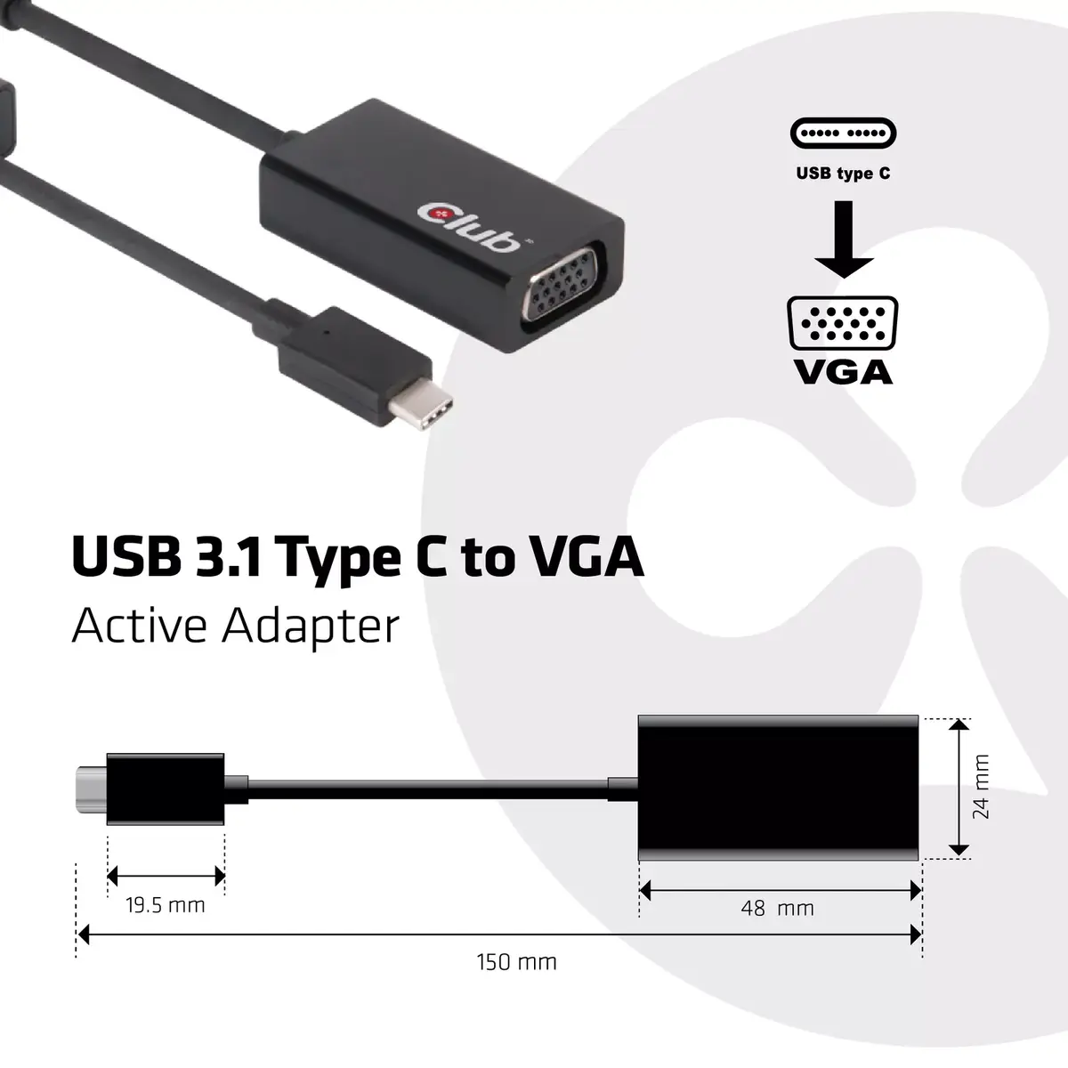 Адаптер USB 3.1 Type C на VGA CLUB3D CAC-1502 Photo 3