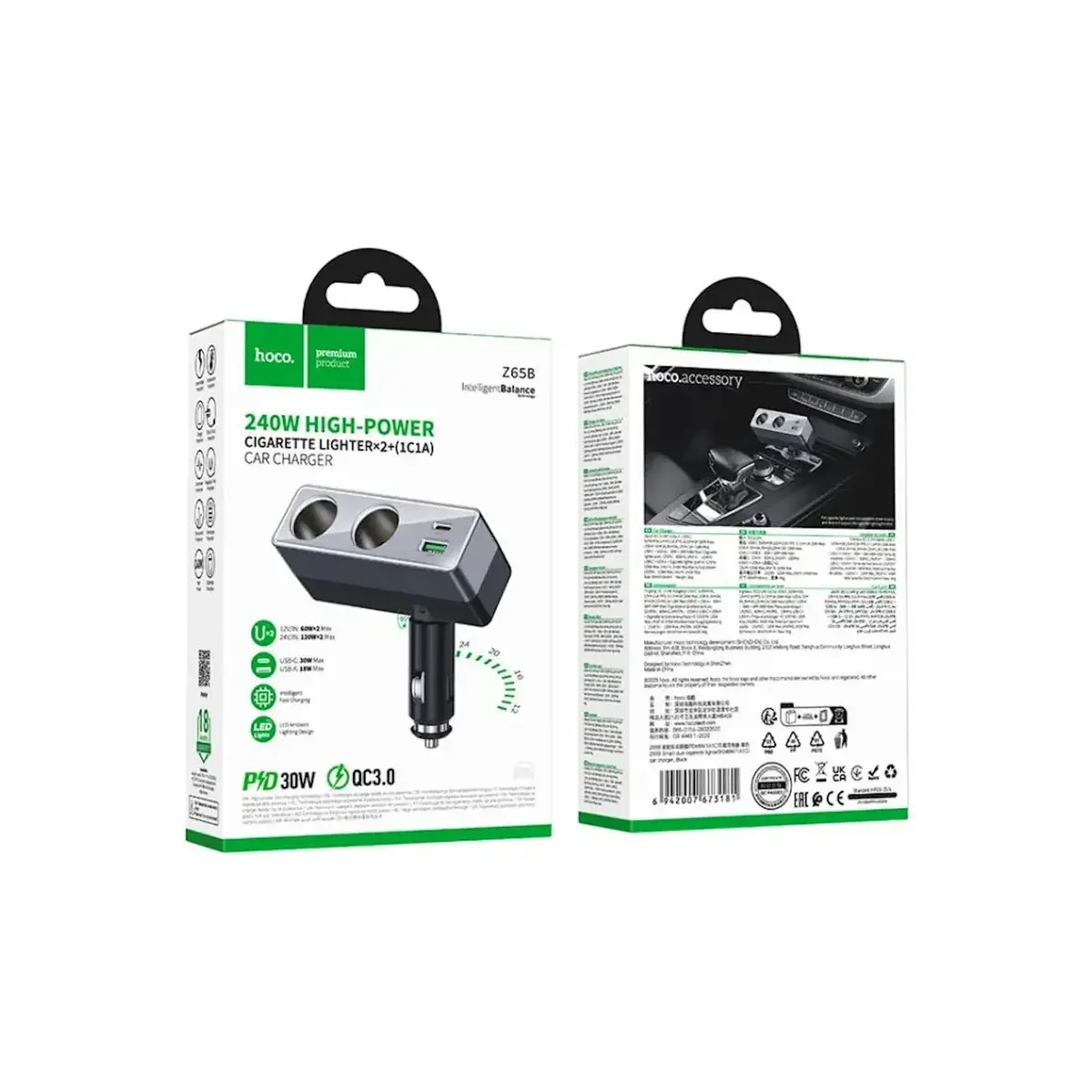 HOCO Z65B автоадаптер — USB-A, USB-C PD/QC3.0, 2 розетки Photo 2