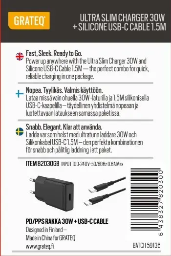 GRATEQ RAKKA 30W Charger with 1.5m Cable Photo 2