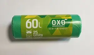 Garbage Bags Sortex 60L HDPE 60x70 cm 13 µm, green, biodegradable, pack of 25