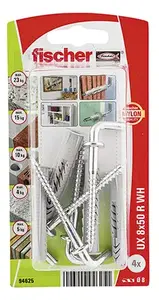 Набор крюков и дюбелей FISCHER 94625 UX 8 x 50 нейлоновые дюбели, винты 5,5 x 70, 4 шт
