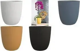 EDA plant pot IRIS model 013321 J.CU SX5, plastic indoor flower pot, Ø125 mm, turmeric color, ribbed
