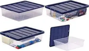 Короб для хранения Fellowes BANKERS BOX 12 л, прозрачный корпус, тёмно-синяя крышка с защёлкой