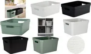 Storage Box EDA STONE 18 L, polypropylene (PP), black with stone-texture surface, with carrying handles