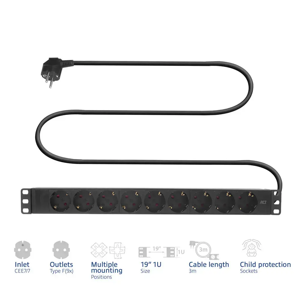 ACT PDU 19" CEE7/7 с 9 розетками Type F Photo 2