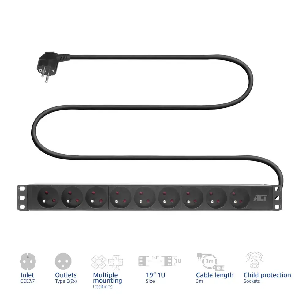 ACT PDU 19" Extension Lead with 9 Type E Sockets Photo 2