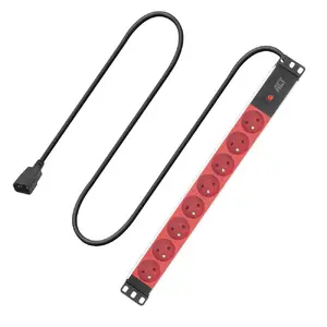 Power extension ACT PD3155 — 3 m cable, 9 Type E AC outlets, 250 V, 16 A, 4000 W, Indoor, Black/Red
