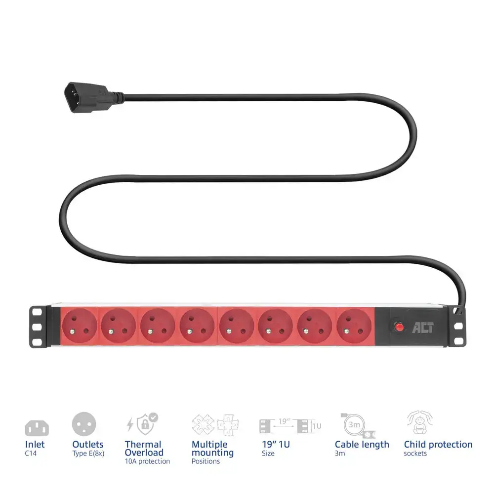 ACT PD3155 power extension — 3 m, 9 Type E outlets Photo 2