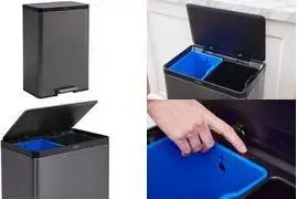 Pedāļu atkritumu tvertne Rubbermaid Elite Dual Stream 39 l no nerūsējošā tērauda, taisnstūrveida ar pedāli un diviem plastmasas iekšējiem traukiem