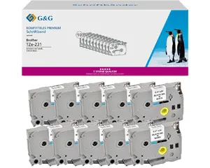Etiķešu lente G&G 20100 TZe nepārtraukta melns uz balta, 12 mm x 8 m, 10 gab. iep.