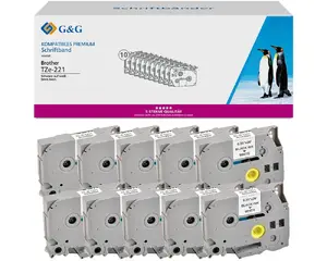 Этикет-лента G&G 20101 TZe непрерывная, черный на белом, 9 мм x 8 м, 10 шт.