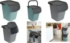 Waste Bin EDA TriHome 40 L, plastic with lid, large opening, cement grey/anthracite