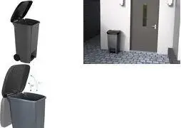 Trash Bin EDA 100 L plastic anthracite with pedal and wheels, recycled plastic