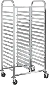 Trauku ratiņš VidaXL ar 32 GN traukiem priekš 75×55 cm paplātēm, nerūsējošais tērauds