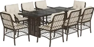 Garden furniture set 9-piece with cushions VidaXL 3212059 — brown PE rattan seating and table set