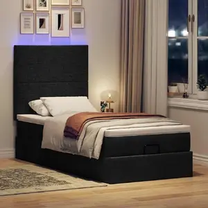 Bed frame with ottoman storage and mattress VidaXL model 3313894, fabric upholstery, black, 90x200 cm