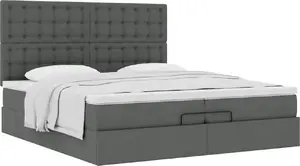 Gulta ar otomanu un matračiem VidaXL modelis 3313349, auduma apdare, pelēka, 200x200 cm